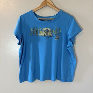 Sahalie Saturday Market Tee Blue Camper Shirt Short Sleeves RV Camping Sz 1X
